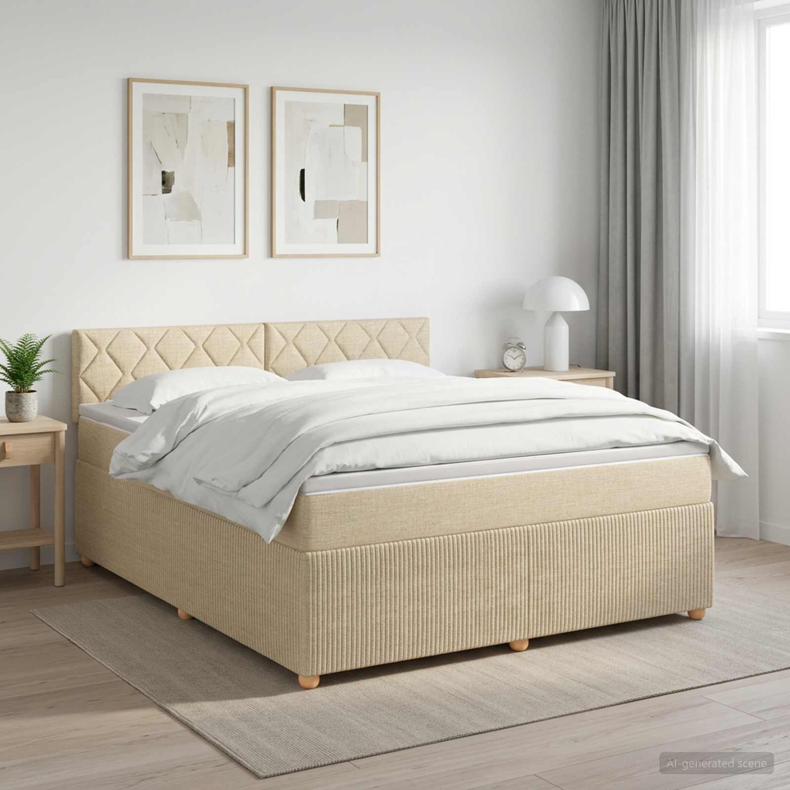 Letto box spring con materasso Crema 160 x 200 cm Tessuto | homemem39