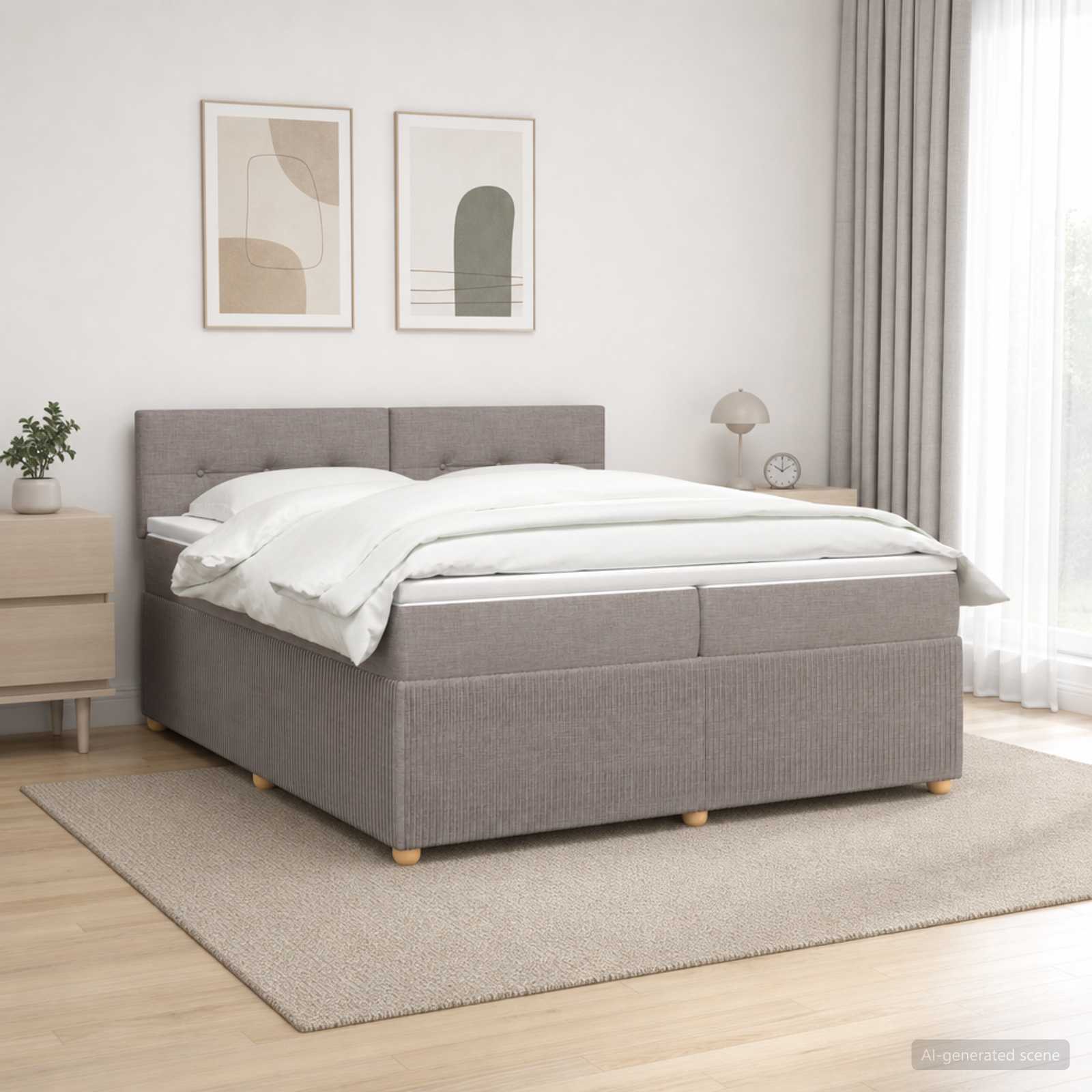 Letto box spring con materasso Tortora 200 x 200 cm Tessuto | homemem39