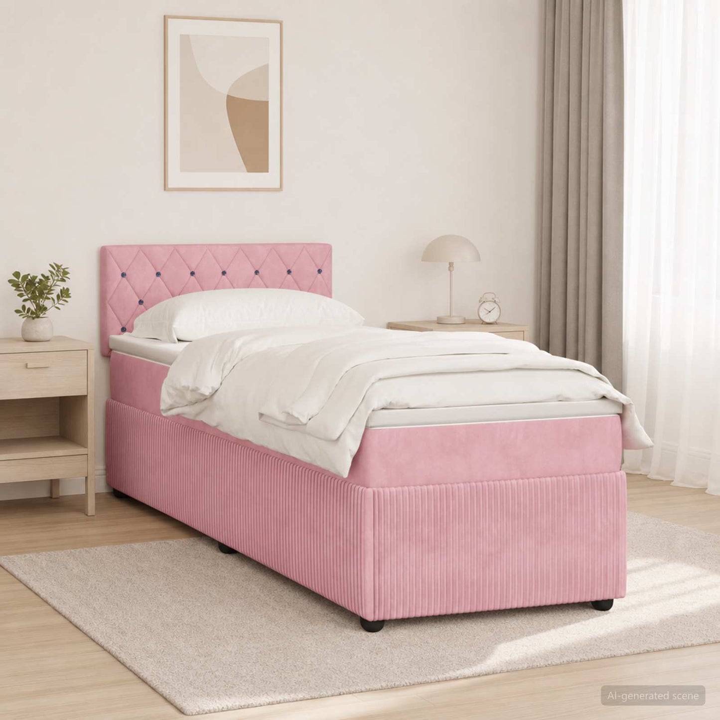 Letto box spring con materasso Rosa 80 x 200 cm Velluto | homemem39