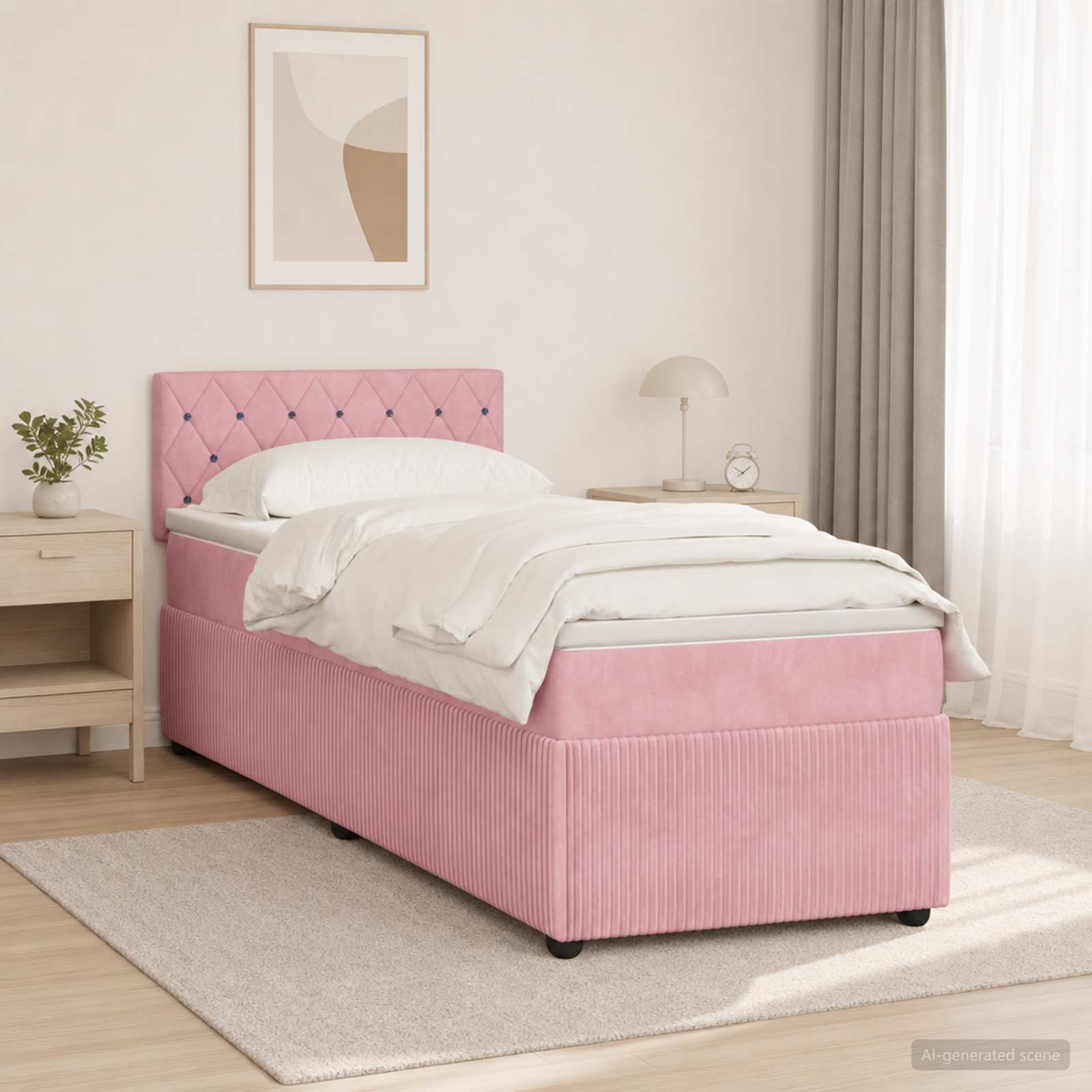 Letto box spring con materasso Rosa 80 x 200 cm Velluto | homemem39