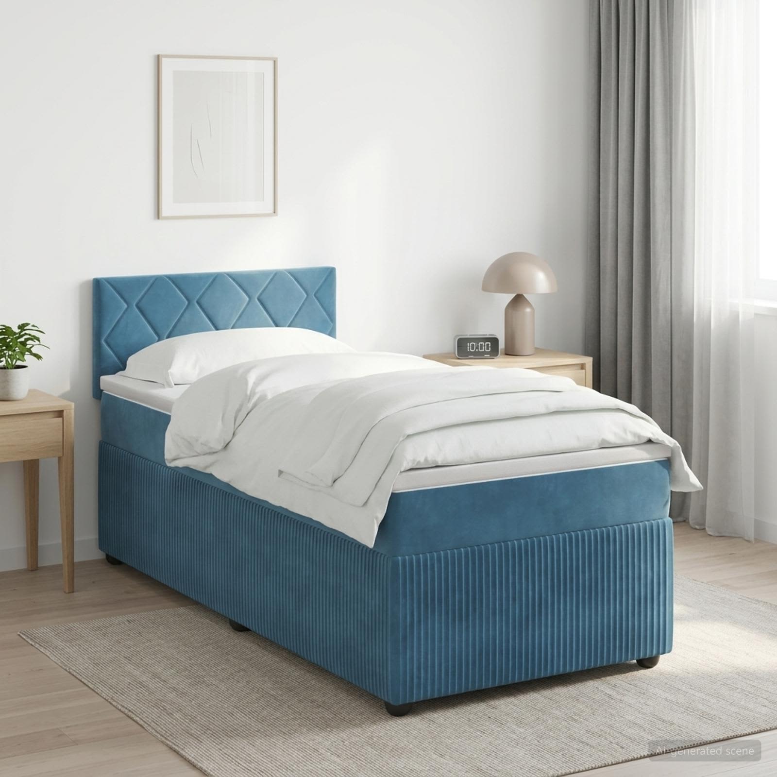 Letto box spring con materasso Blu Scuro 100 x 200 cm Velluto | homemem39