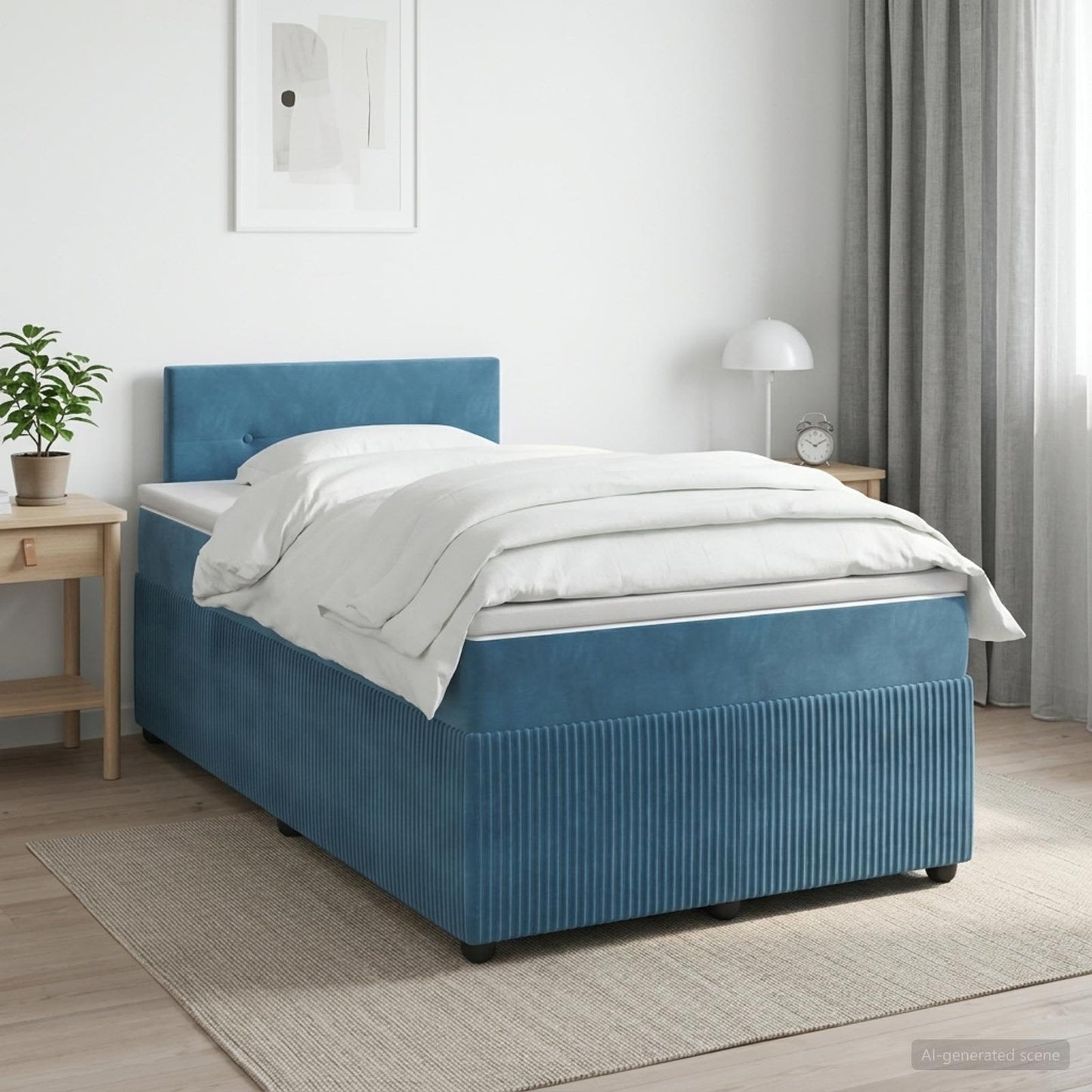 Letto box spring con materasso Blu 120 x 190 cm Velluto | homemem39