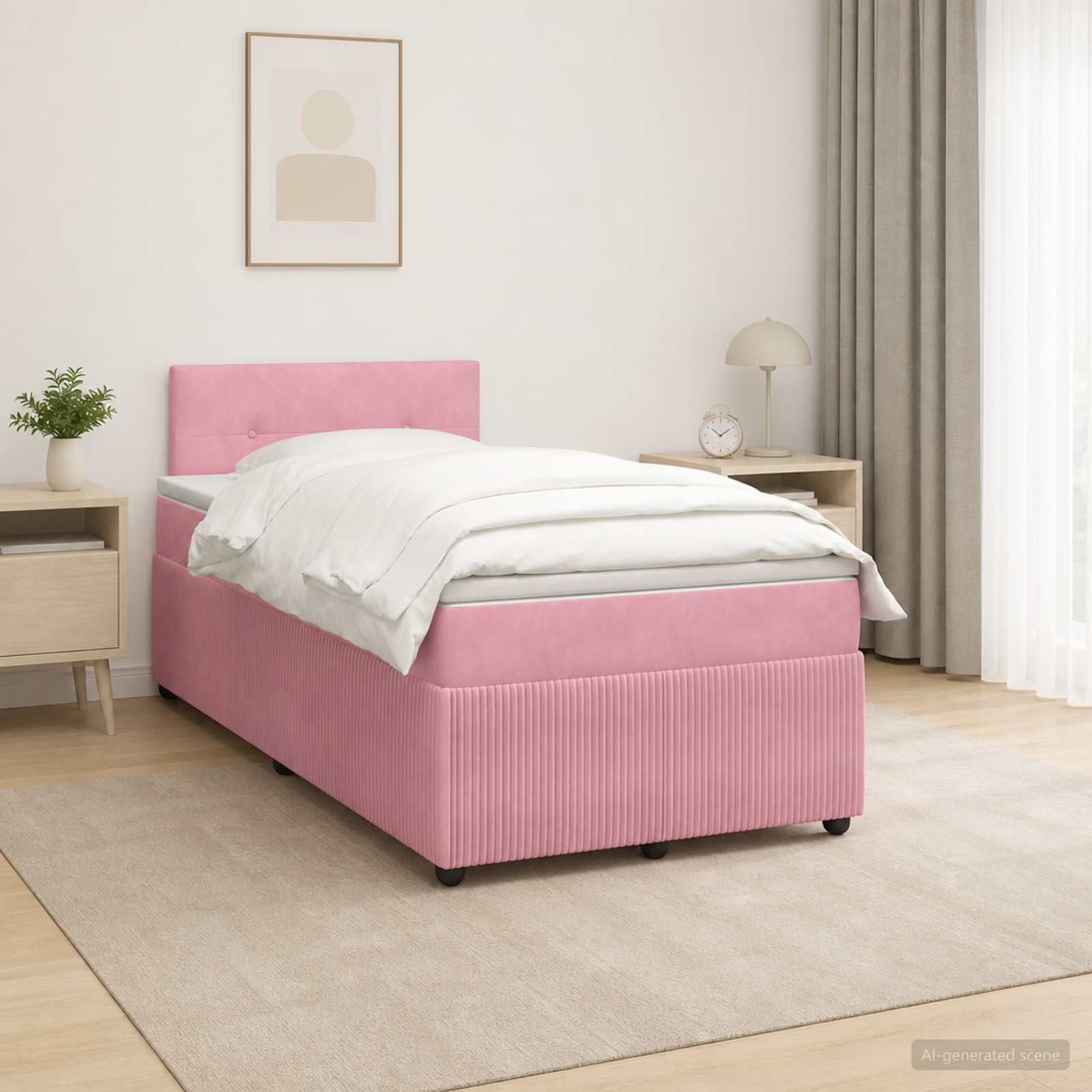 Letto box spring con materasso Rosa 120 x 190 cm Velluto | homemem39