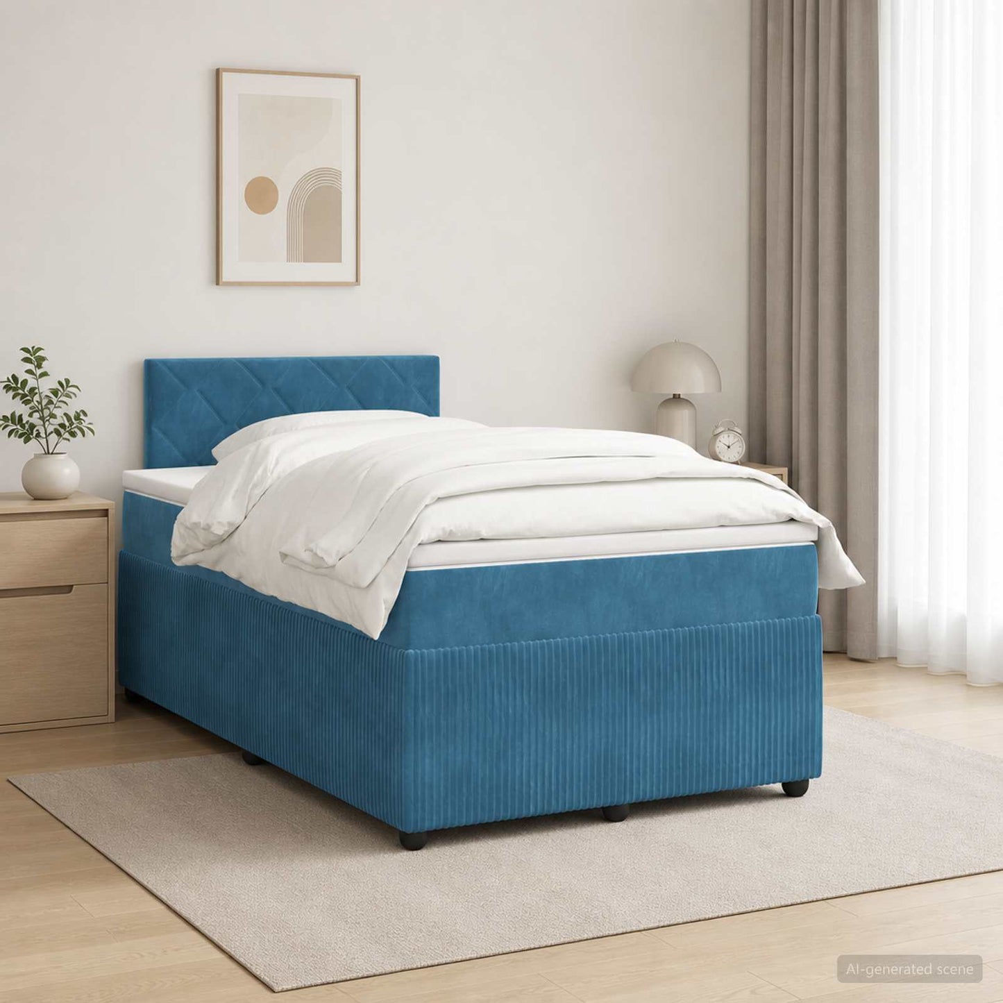 Letto box spring con materasso Blu 120 x 190 cm Velluto | homemem39