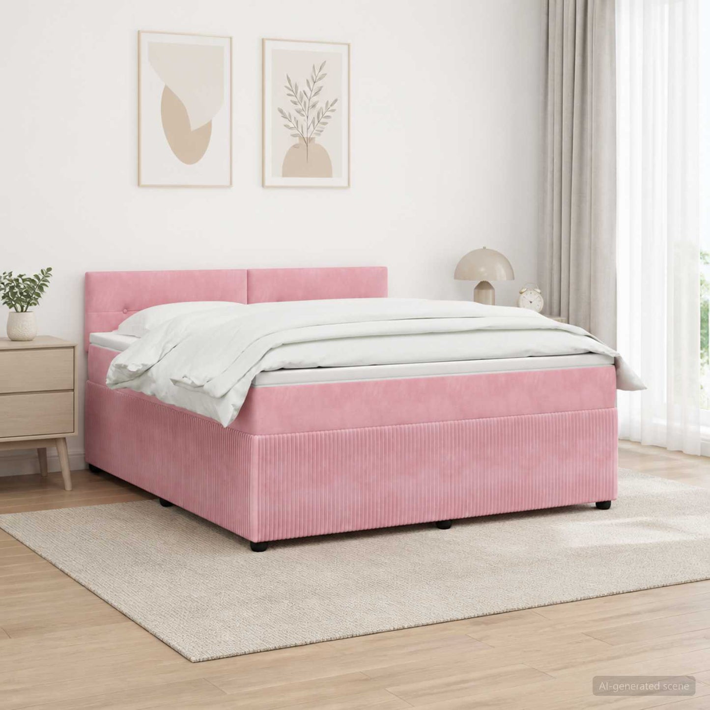 Letto box spring con materasso Rosa 140 x 200 cm Velluto