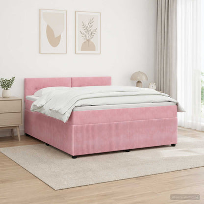 Letto box spring con materasso Rosa 140 x 200 cm Velluto