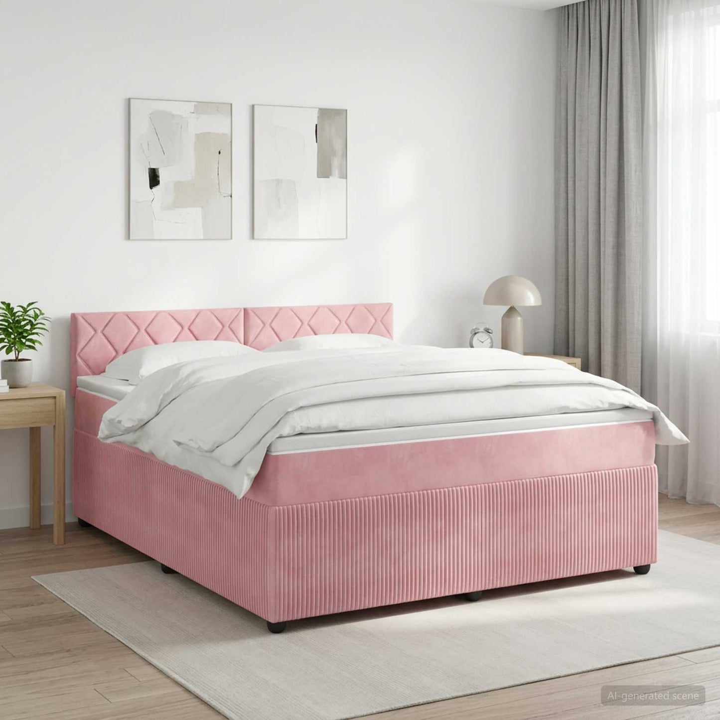 Letto box spring con materasso Rosa 160 x 200 cm Velluto | homemem39