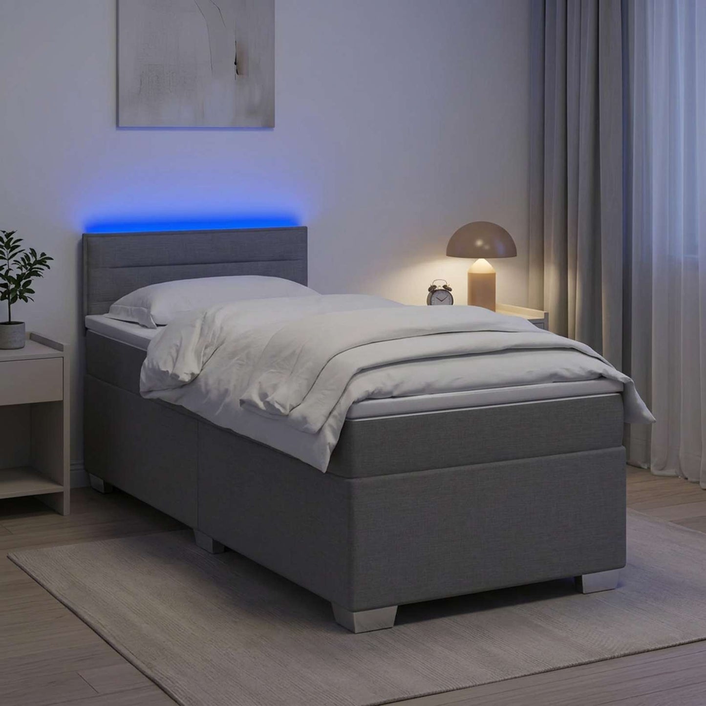 Letto con Box Spring, Materasso e LED Grigio Chiaro 80 x 200 cm