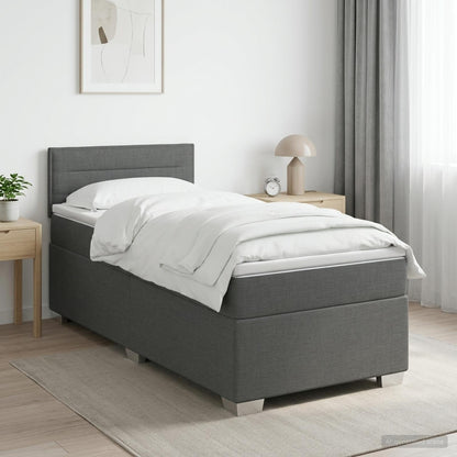 Letto con Box Spring, Materasso e LED Grigio Scuro Singolo