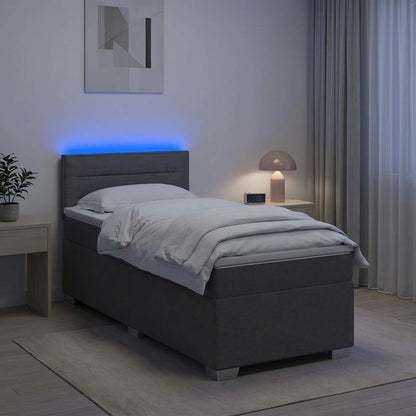 Letto con Box Spring, Materasso e LED Grigio Scuro 90 x 190 cm