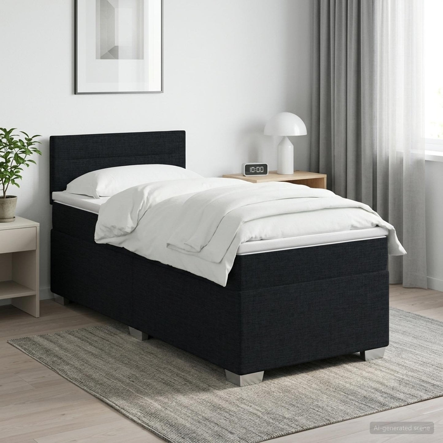 Letto con Box Spring, Materasso e LED Nero 90 x 190 cm Tessuto