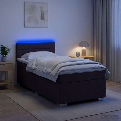Letto con Box Spring, Materasso e LED Marrone Scuro 90 x 190 cm