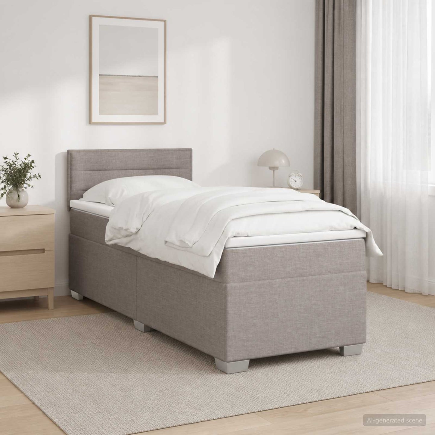 Letto con Box Spring, Materasso e LED Tortora 80 x 200 cm