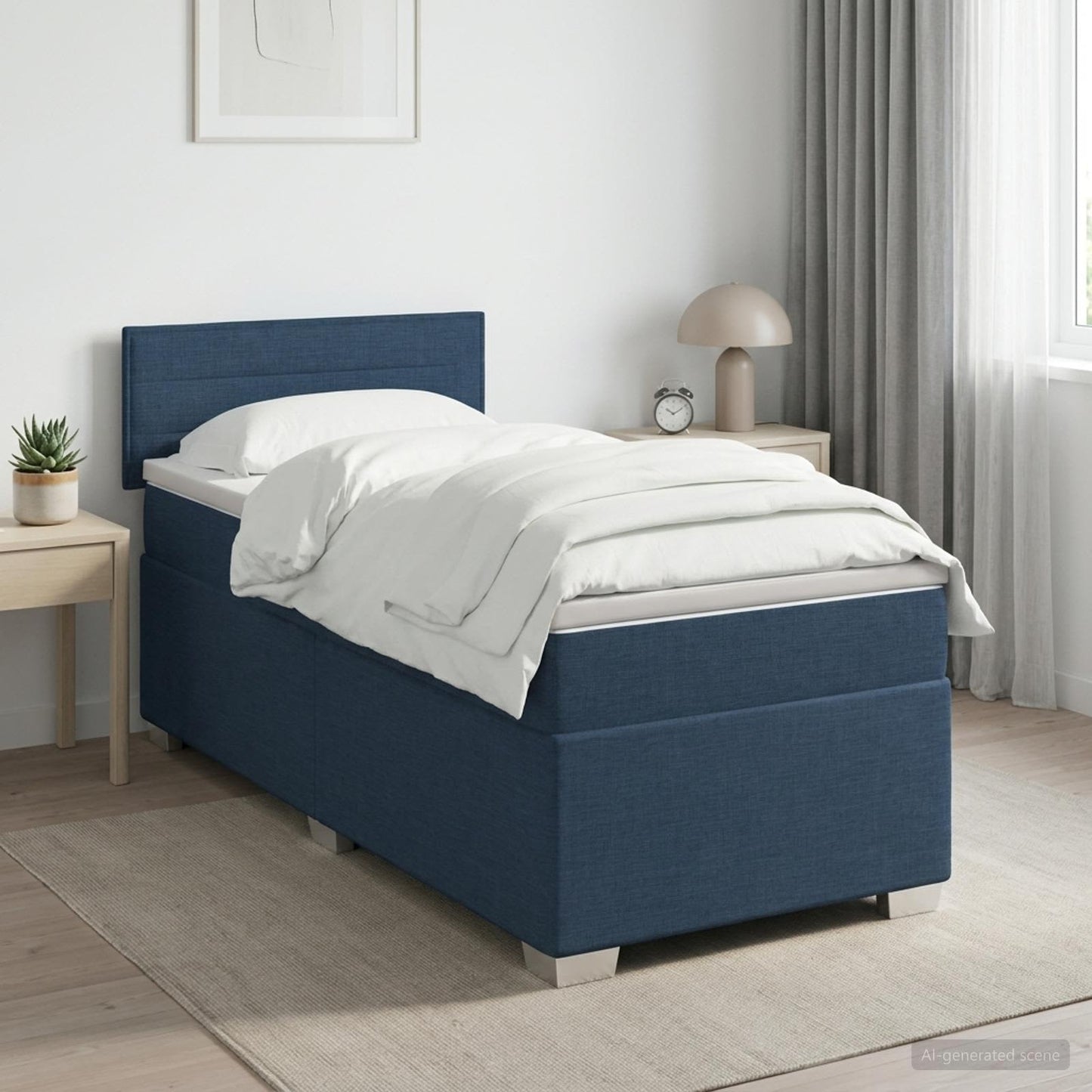 Letto con Box Spring, Materasso e LED Blu 100 x 200 cm Tessuto