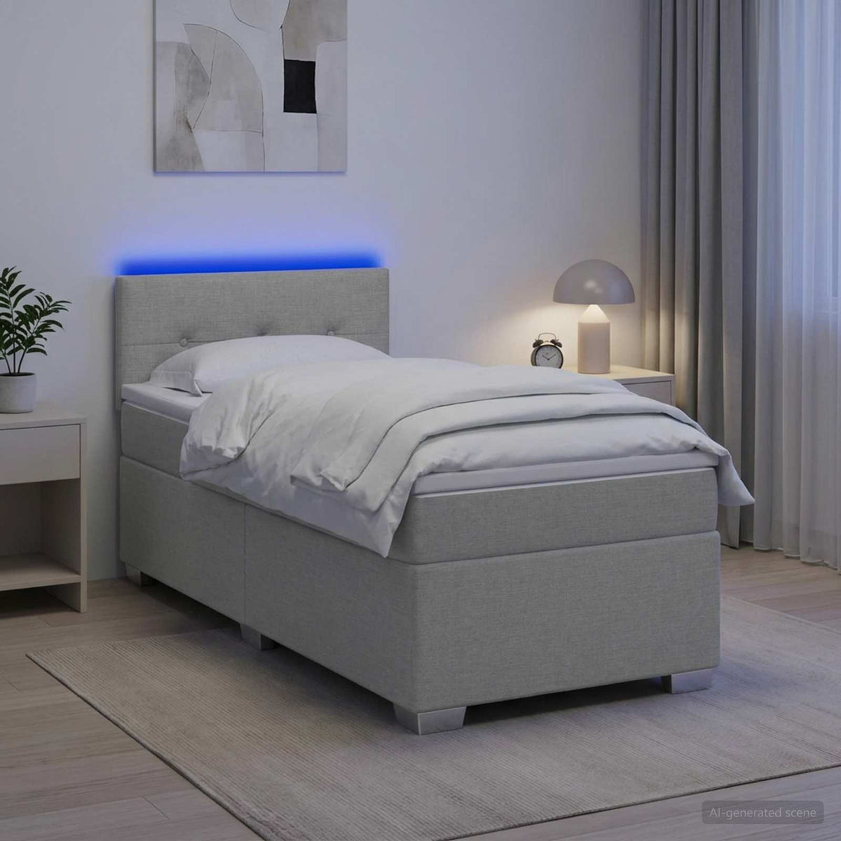 Letto con Box Spring, Materasso e LED Grigio Chiaro 90 x 200 cm