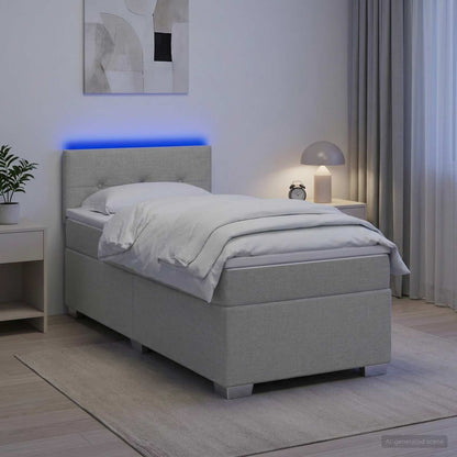Letto con Box Spring, Materasso e LED Grigio Chiaro 90 x 190 cm