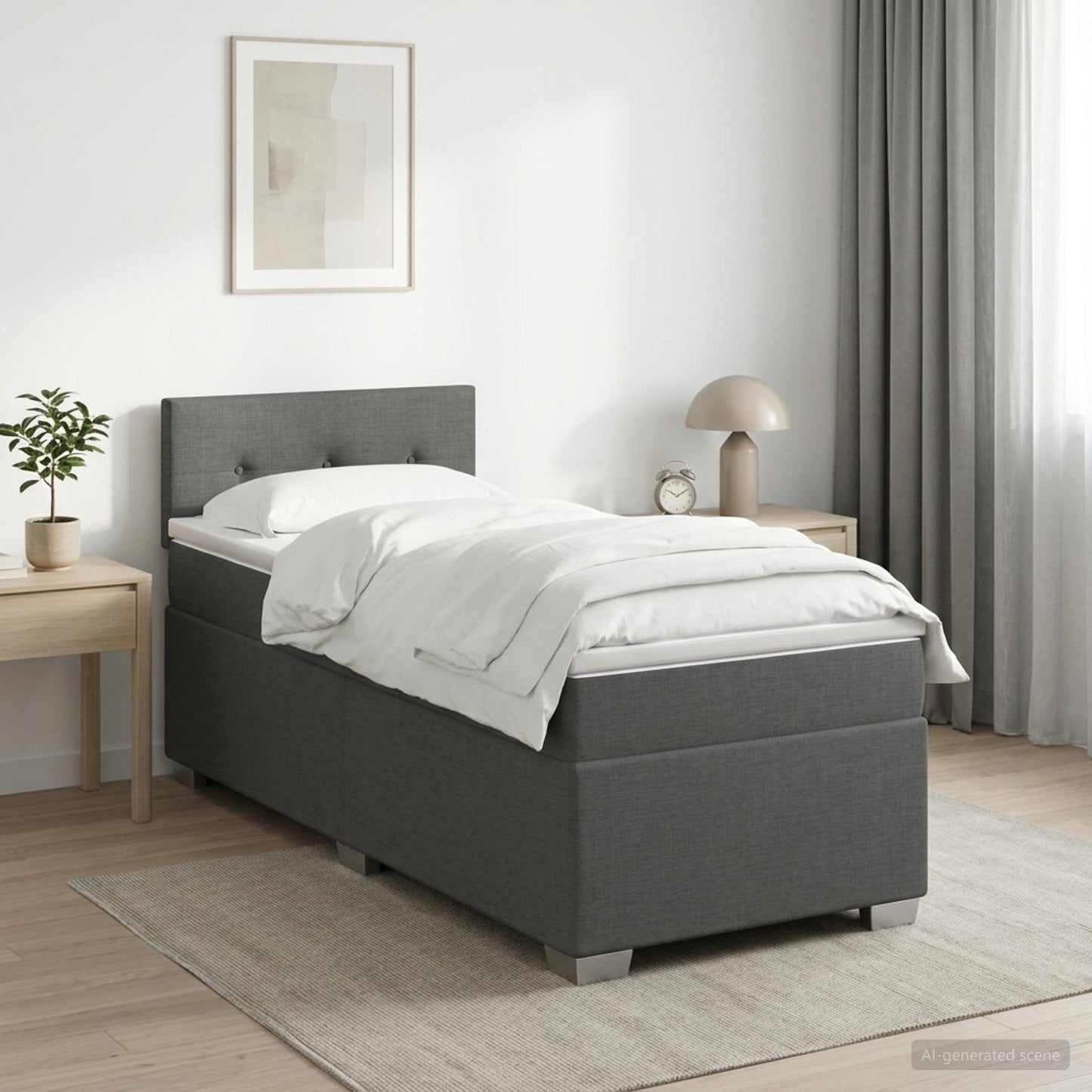 Letto con Box Spring, Materasso e LED Grigio Scuro 90 x 190 cm
