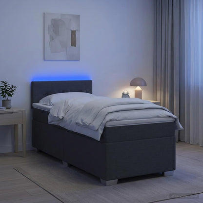 Letto con Box Spring, Materasso e LED Grigio Scuro 90 x 190 cm