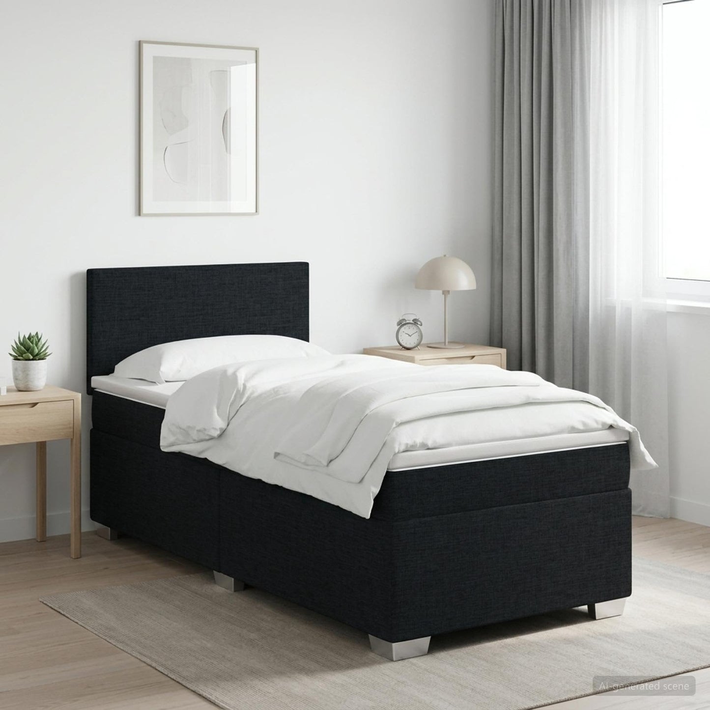 Letto con Box Spring, Materasso e LED Nero 80 x 200 cm Tessuto