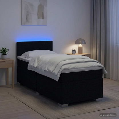 Letto con Box Spring, Materasso e LED Nero 100 x 200 cm Tessuto