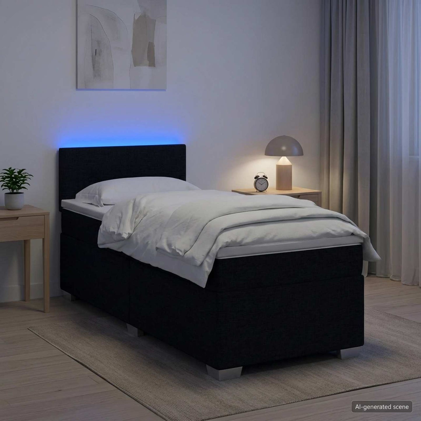 Letto con Box Spring, Materasso e LED Nero 80 x 200 cm Tessuto