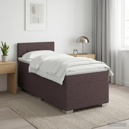 Letto con Box Spring, Materasso e LED Marrone Scuro Tessuto