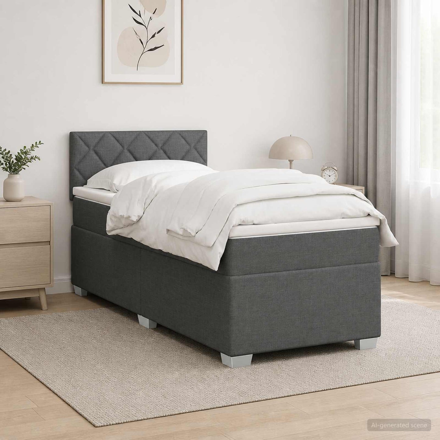 Letto con Box Spring, Materasso e LED Grigio Scuro 100 x 200 cm