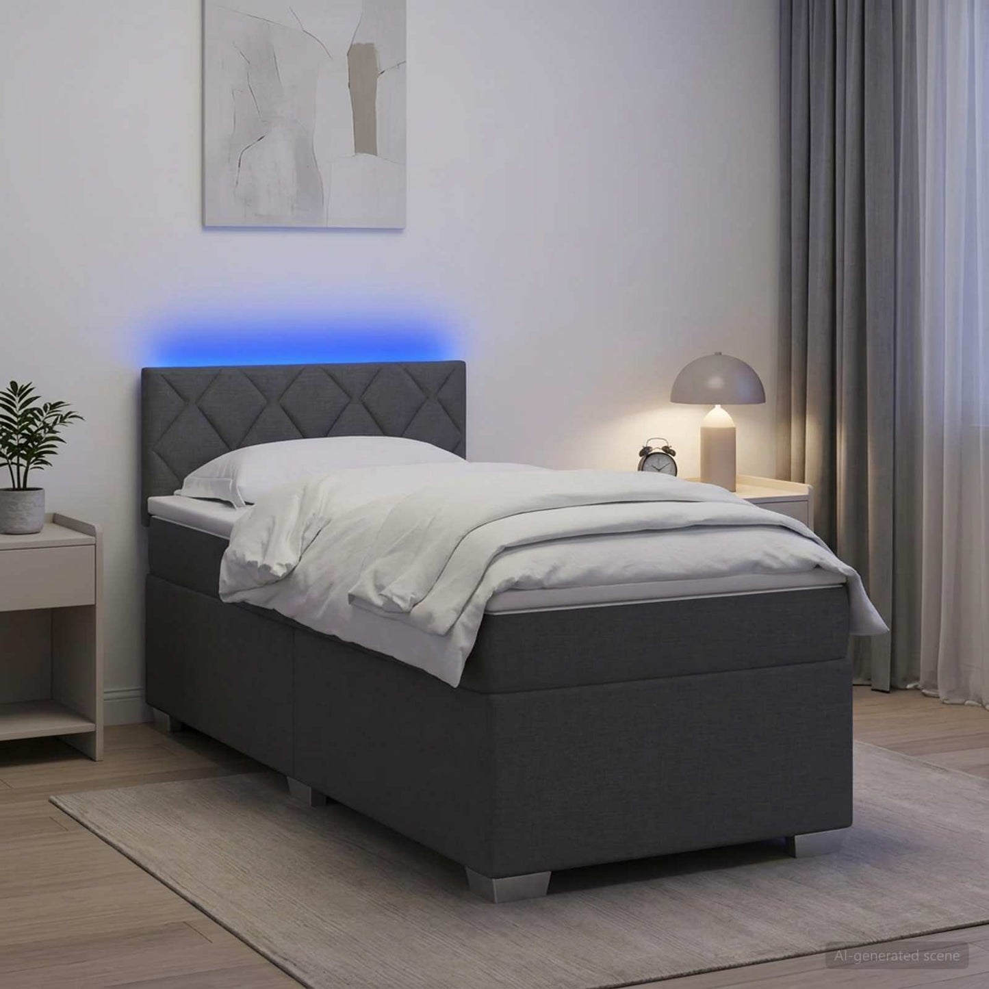 Letto con Box Spring, Materasso e LED Grigio Scuro 100 x 200 cm