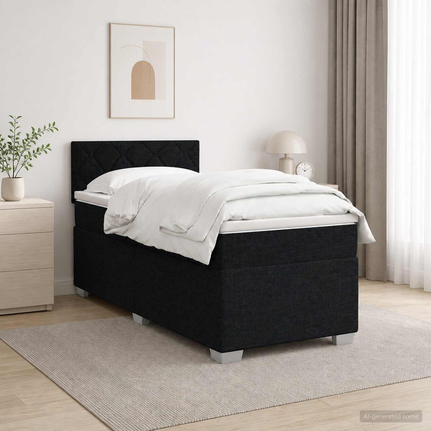 Letto con Box Spring, Materasso e LED Nero 100 x 200 cm Tessuto