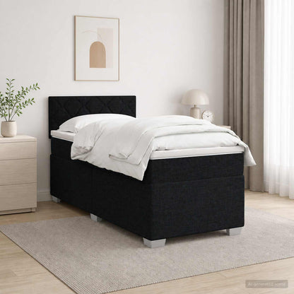 Letto con Box Spring, Materasso e LED Nero 100 x 200 cm Tessuto