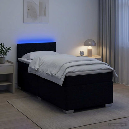 Letto con Box Spring, Materasso e LED Nero 100 x 200 cm Tessuto