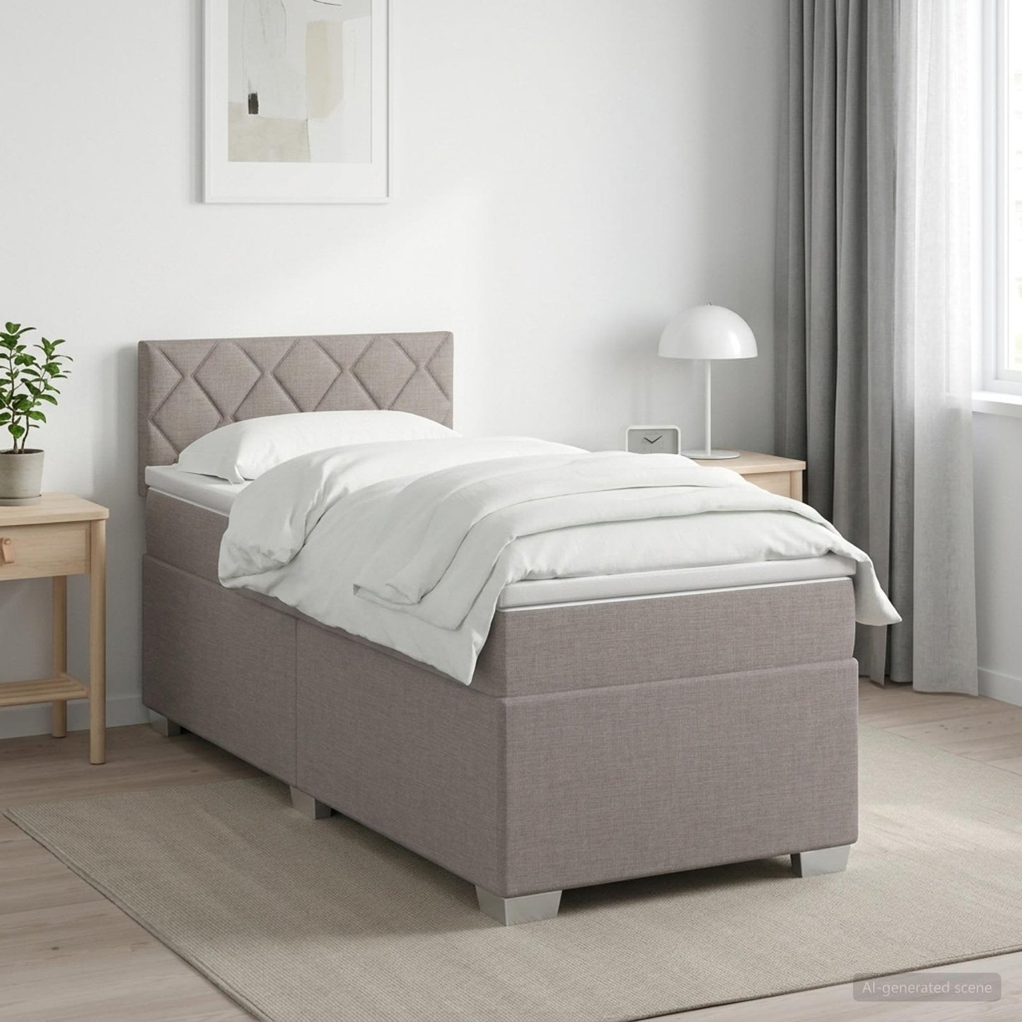 Letto con Box Spring, Materasso e LED Tortora 80 x 200 cm