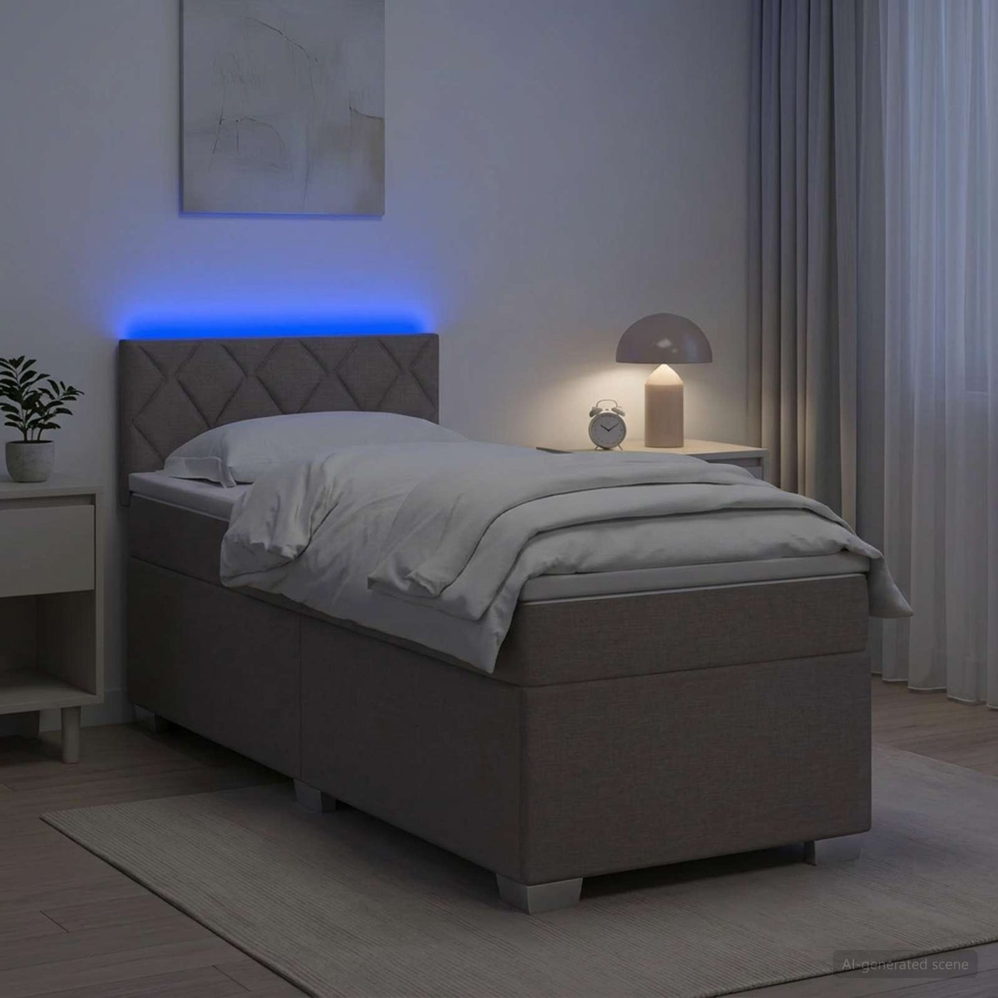 Letto con Box Spring, Materasso e LED Tortora 100 x 200 cm
