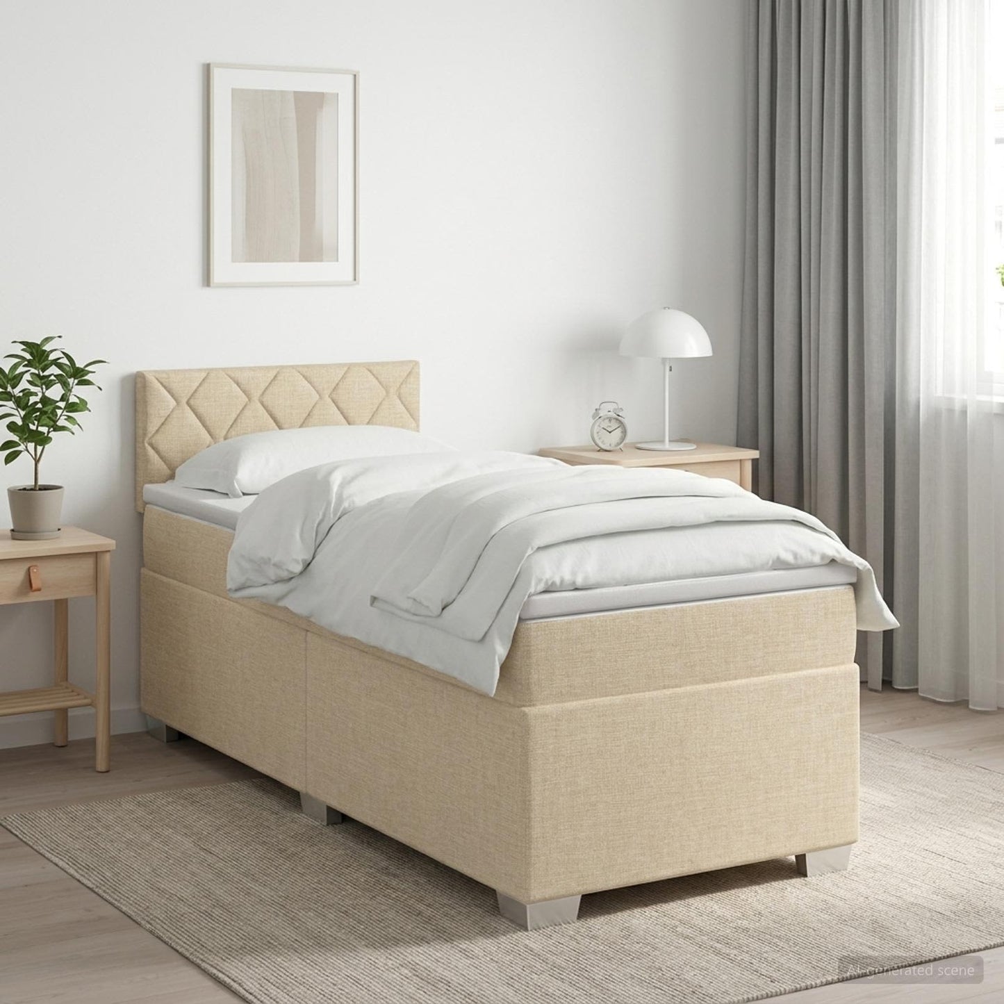 Letto con Box Spring, Materasso e LED Crema 80 x 200 cm Tessuto