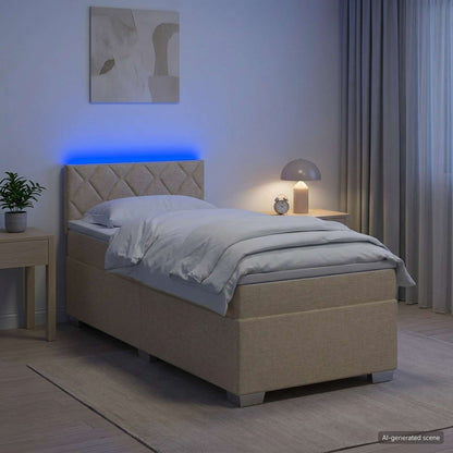 Letto con Box Spring, Materasso e LED Crema 100 x 200 cm | homemem39