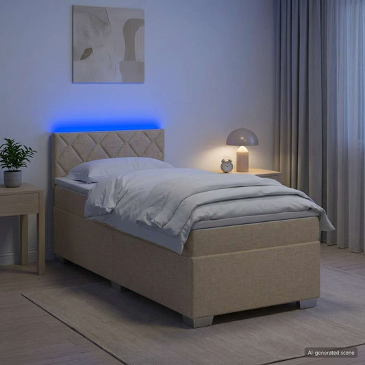 Letto con Box Spring, Materasso e LED Crema 100 x 200 cm | homemem39