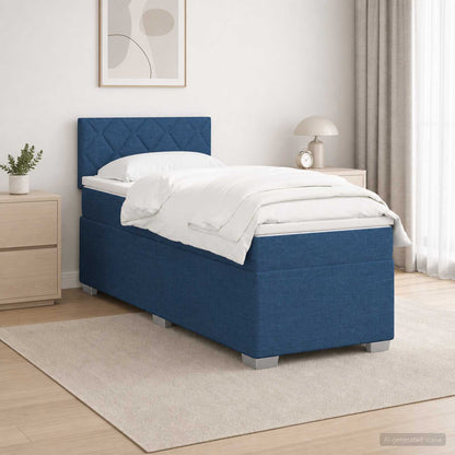 Letto con Box Spring, Materasso e LED Blu 100 x 200 cm Tessuto