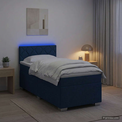 Letto con Box Spring, Materasso e LED Blu 100 x 200 cm Tessuto