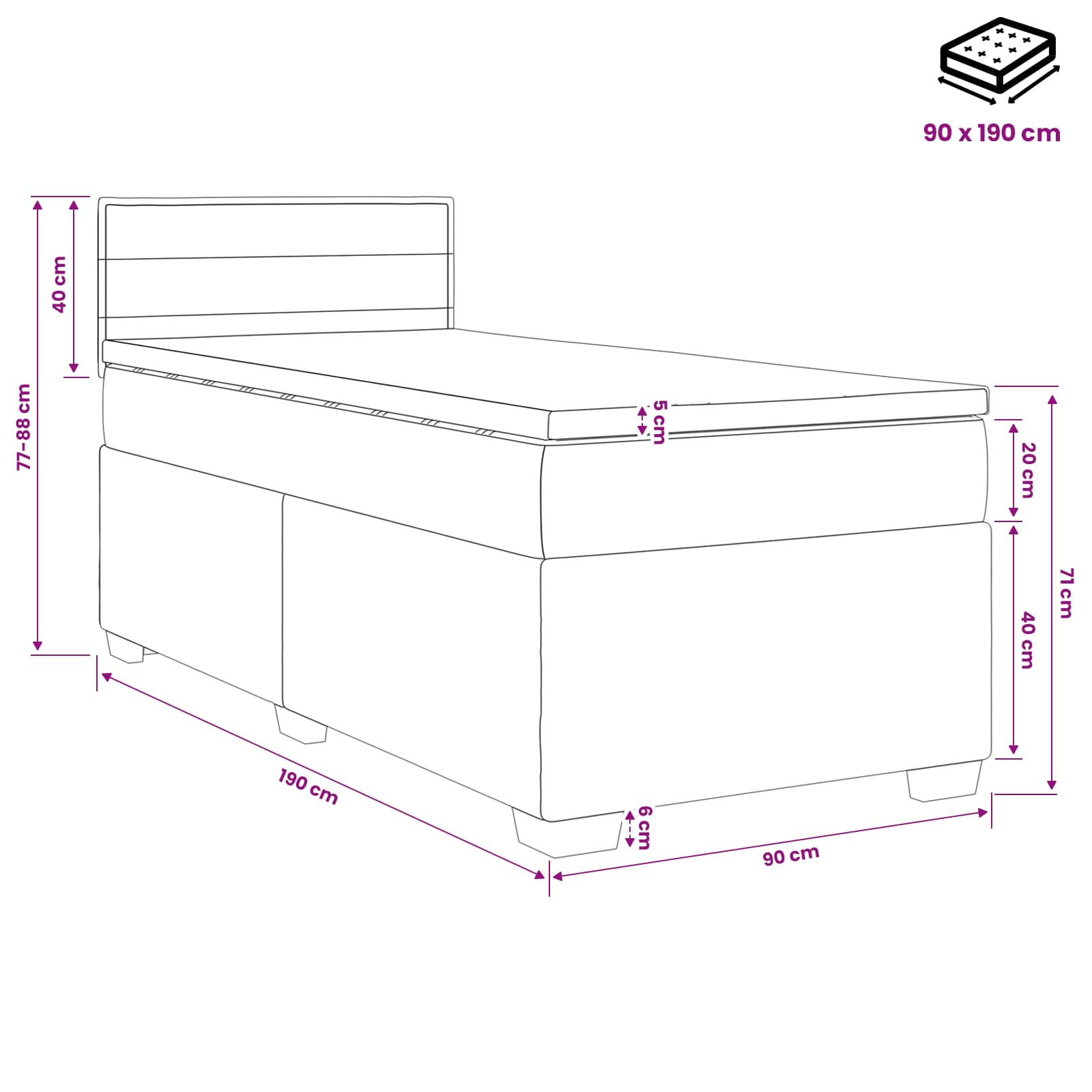 Letto con Box Spring, Materasso e LED Grigio Chiaro 90 x 190 cm | homemem39