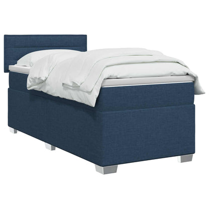 Letto con Box Spring, Materasso e LED Blu 100 x 200 cm Tessuto