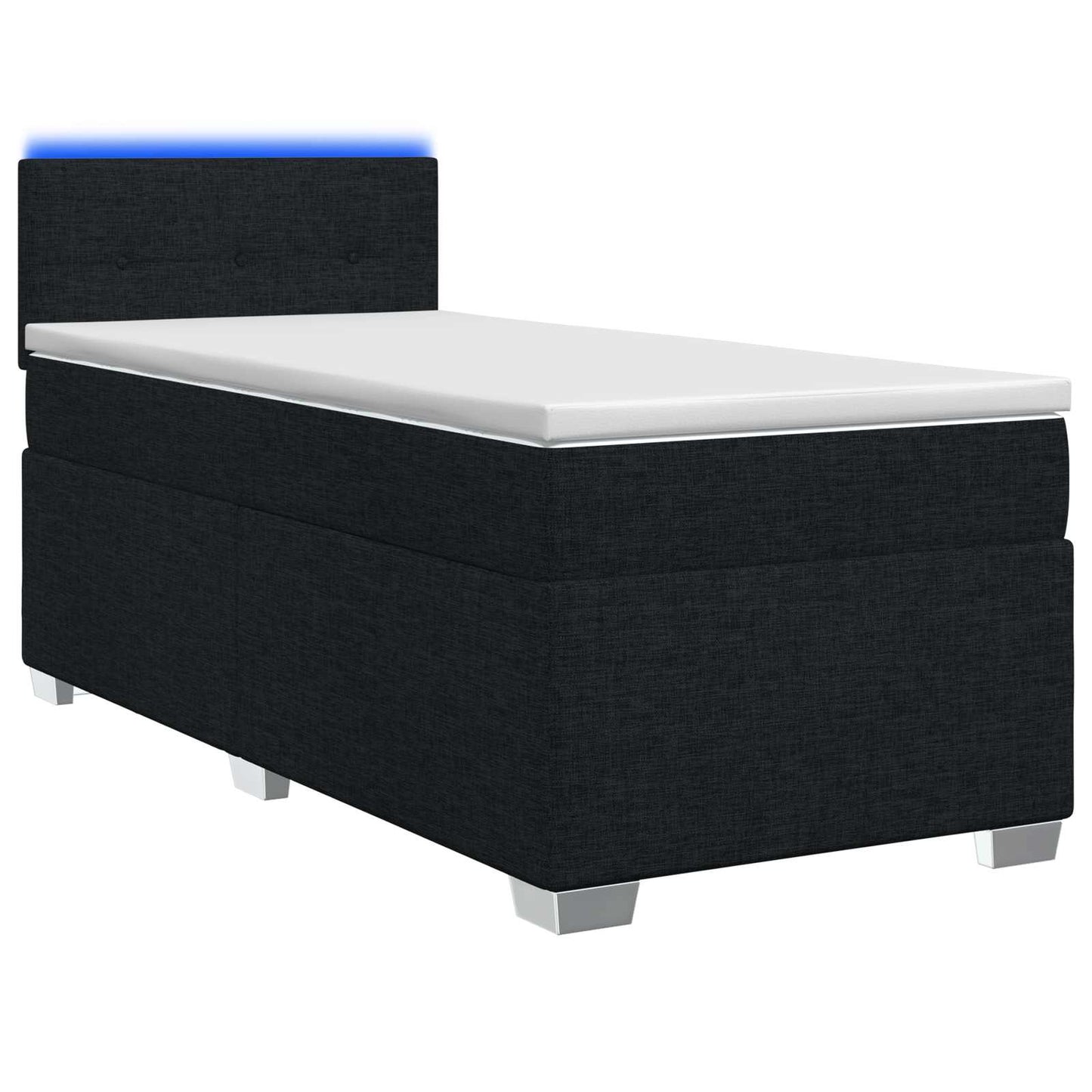 Letto con Box Spring, Materasso e LED Nero 100 x 200 cm Tessuto