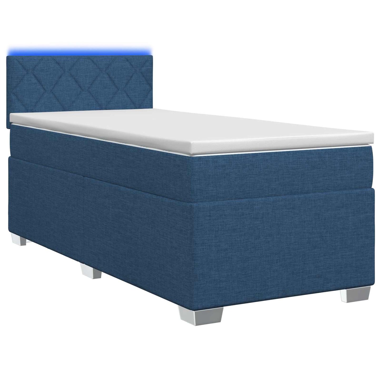 Letto con Box Spring, Materasso e LED Blu 100 x 200 cm Tessuto