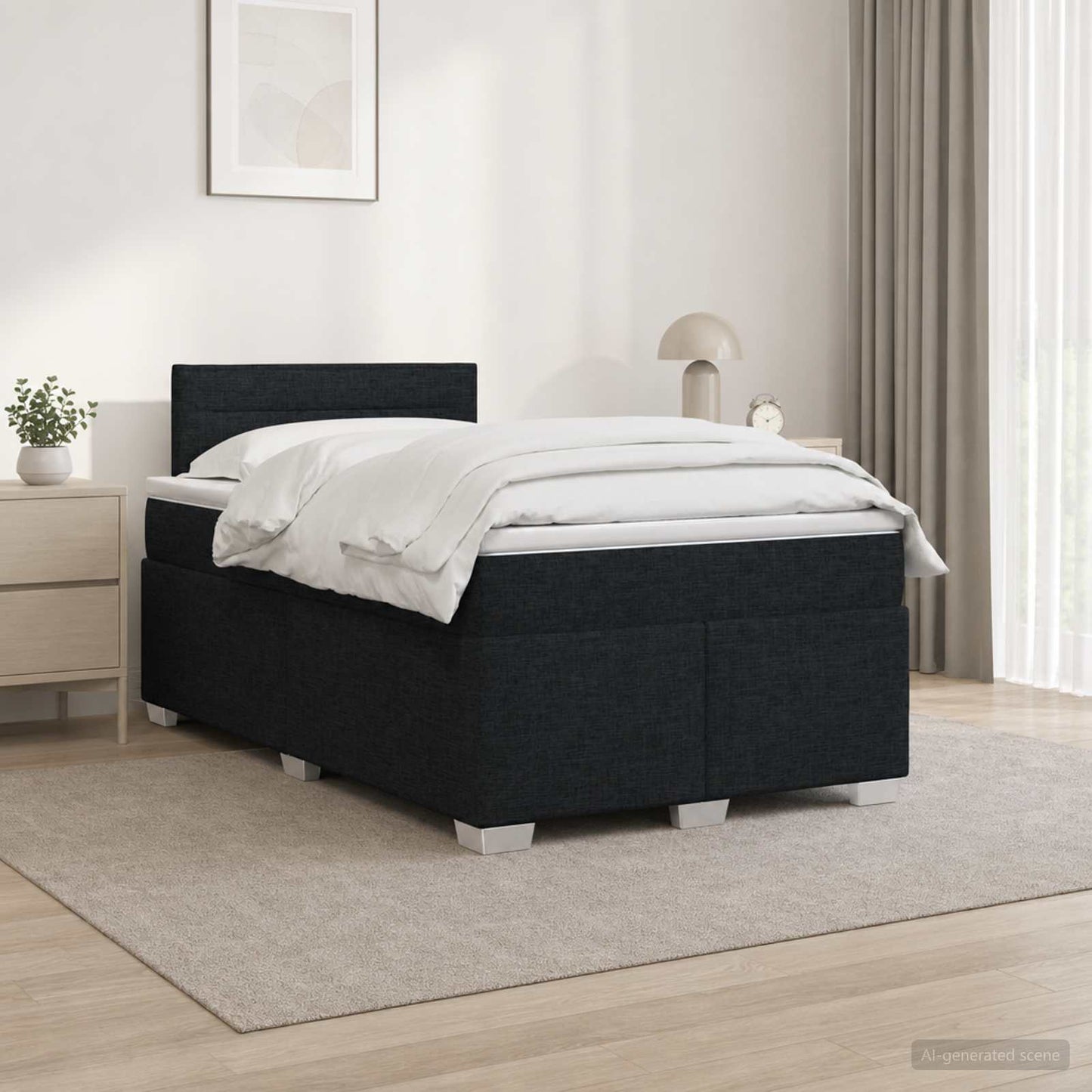 Letto con Box Spring, Materasso e LED Nero 120 x 200 cm Tessuto