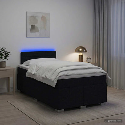 Letto con Box Spring, Materasso e LED Nero 120 x 200 cm Tessuto