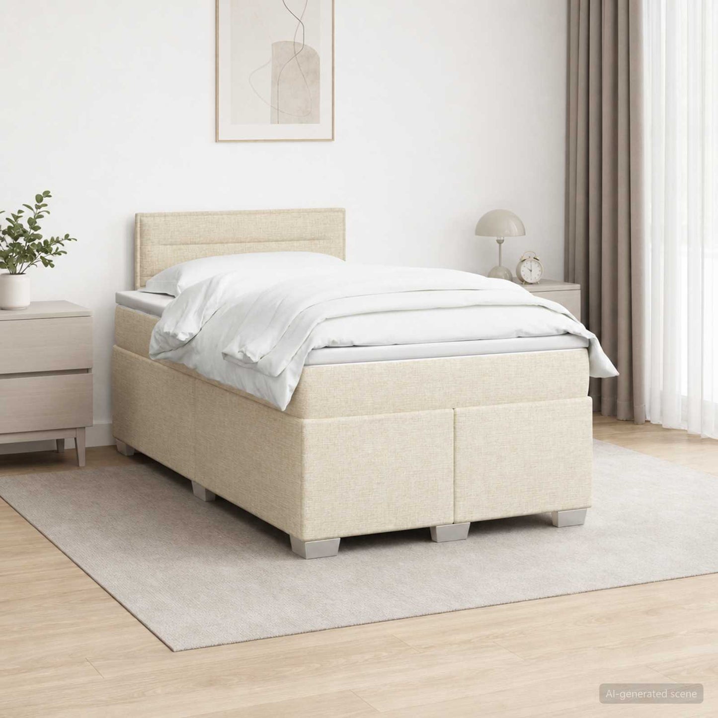 Letto con Box Spring, Materasso e LED Crema 120 x 200 cm