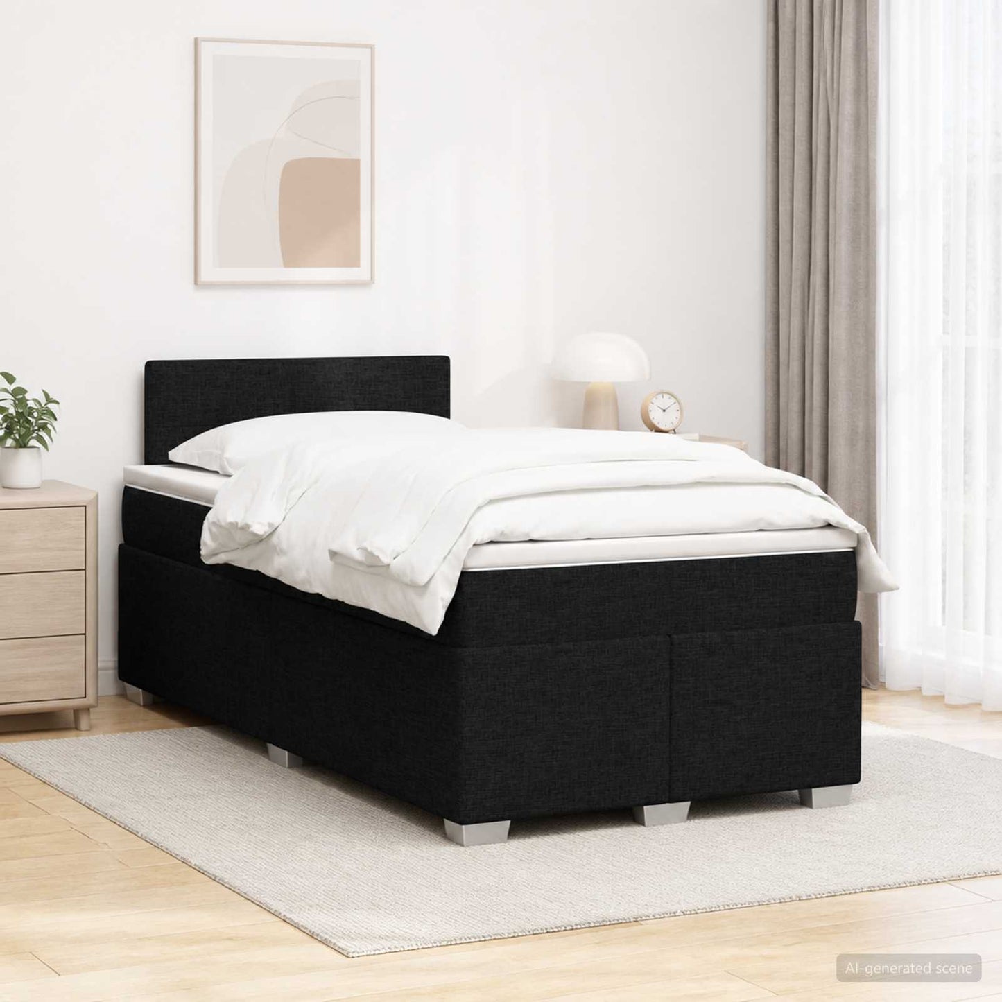 Letto con Box Spring, Materasso e LED Nero 120 x 200 cm Tessuto