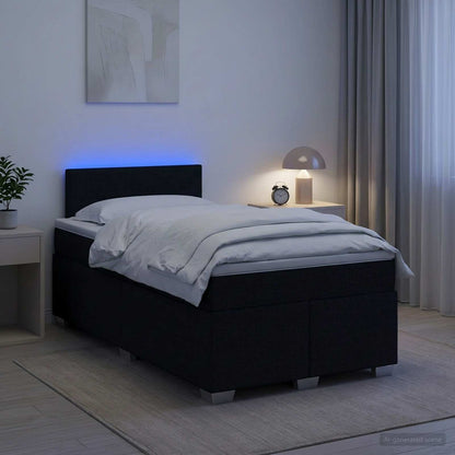 Letto con Box Spring, Materasso e LED Nero 120 x 200 cm Tessuto