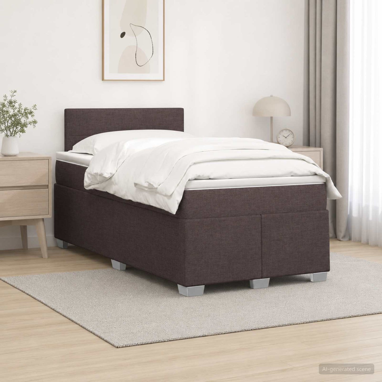 Letto con Box Spring, Materasso e LED Marrone Scuro Tessuto
