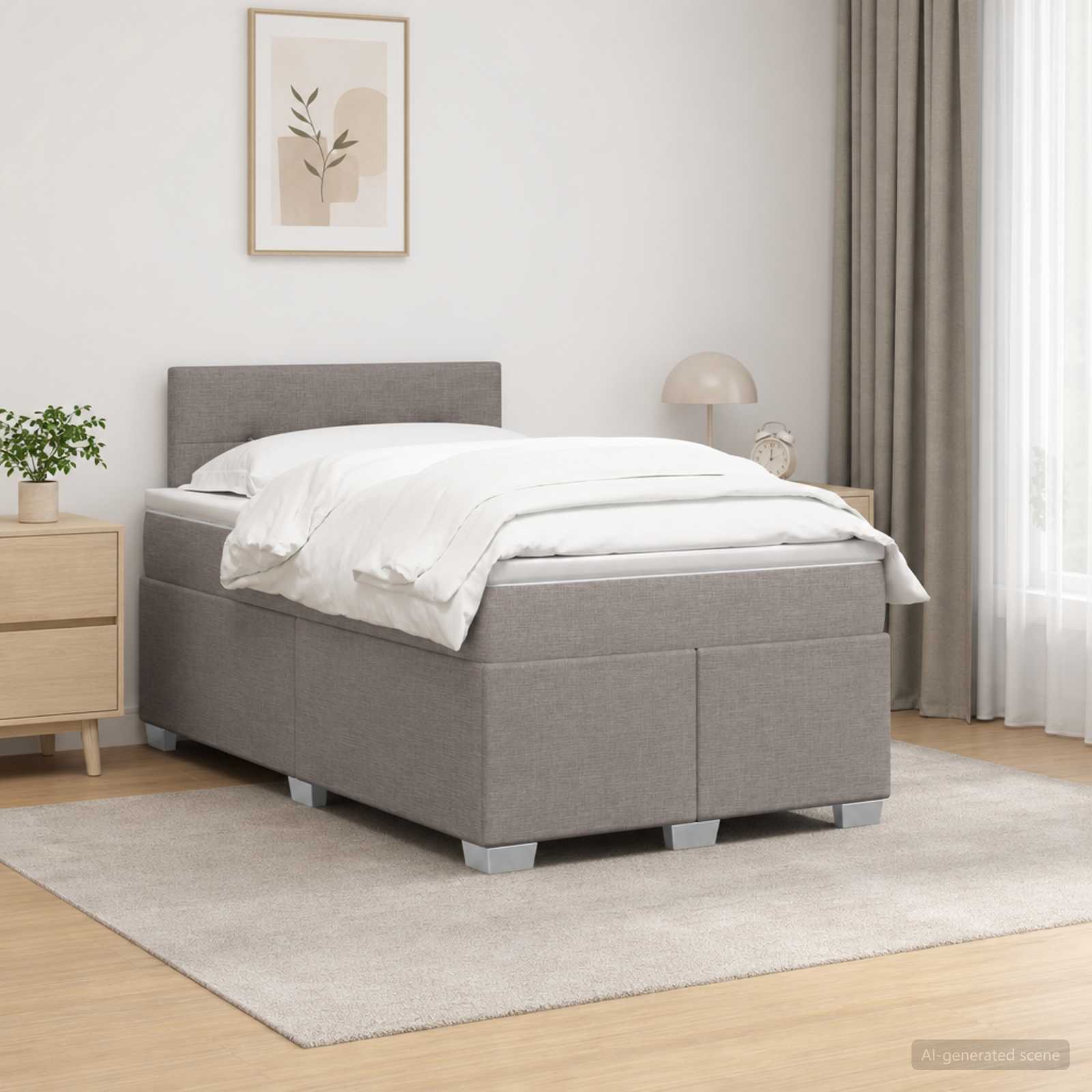 Letto con Box Spring, Materasso e LED Tortora 120 x 200 cm | homemem39