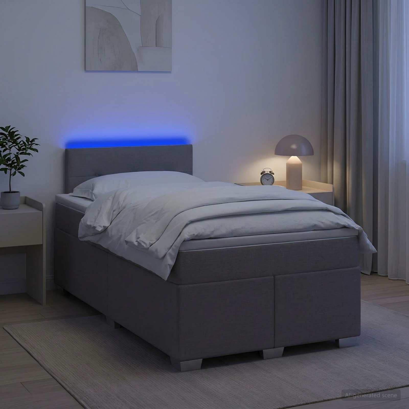 Letto con Box Spring, Materasso e LED Tortora 120 x 190 cm | homemem39